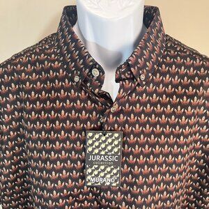 NWT Murano Men's black, brown and tan Jurrasic print Slim Fit s/s shirt XL NEW